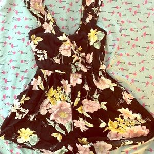 Black floral short romper